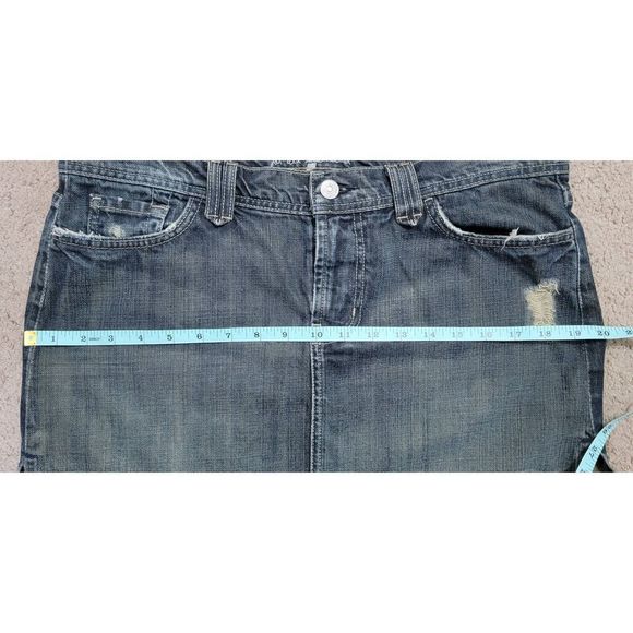 7 For All Man Kind Rocker Mini Skirt Women's 32" Dark Denim 100% Cotton  w/ Slit - Picture 9 of 10